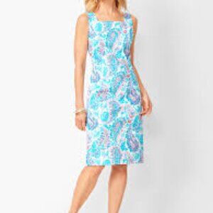 Talbots Sheath Dress Blue Pink Sleeveless Resort
